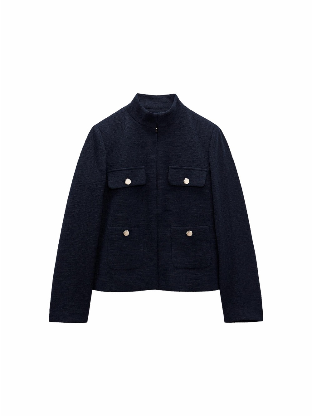 Zara Navy Textured Pocket Blazer